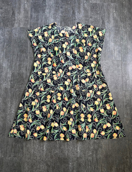 1920s tulip print dress . vintage 20s dress . size xl to xxl