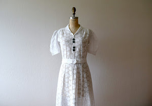 1930s white filet lace dress . vintage 30s dress