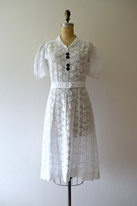 1930s white filet lace dress . vintage 30s dress