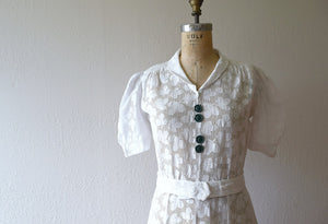 1930s white filet lace dress . vintage 30s dress