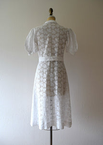 1930s white filet lace dress . vintage 30s dress