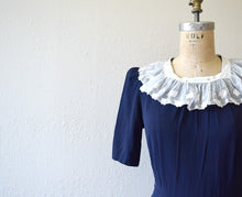 Load image into Gallery viewer, Early 1940s dress . navy blue rayon 40s dress