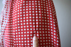 1930s dress . vintage 30s red and white deco print dress