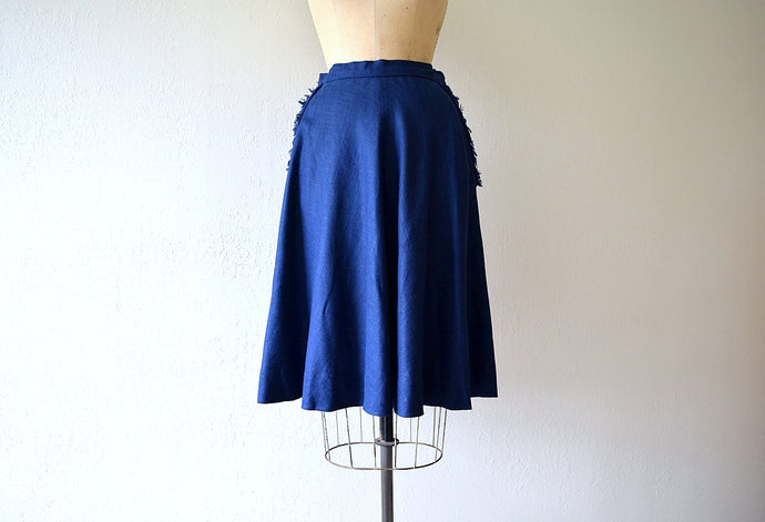 1940s linen skirt . vintage 40s navy blue skirt