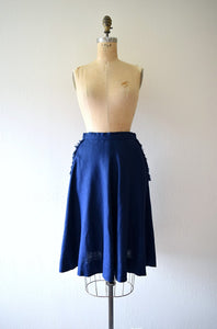 1940s linen skirt . vintage 40s navy blue skirt
