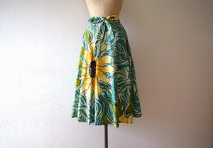 1950s skirt . vintage 50s sunflower skirt