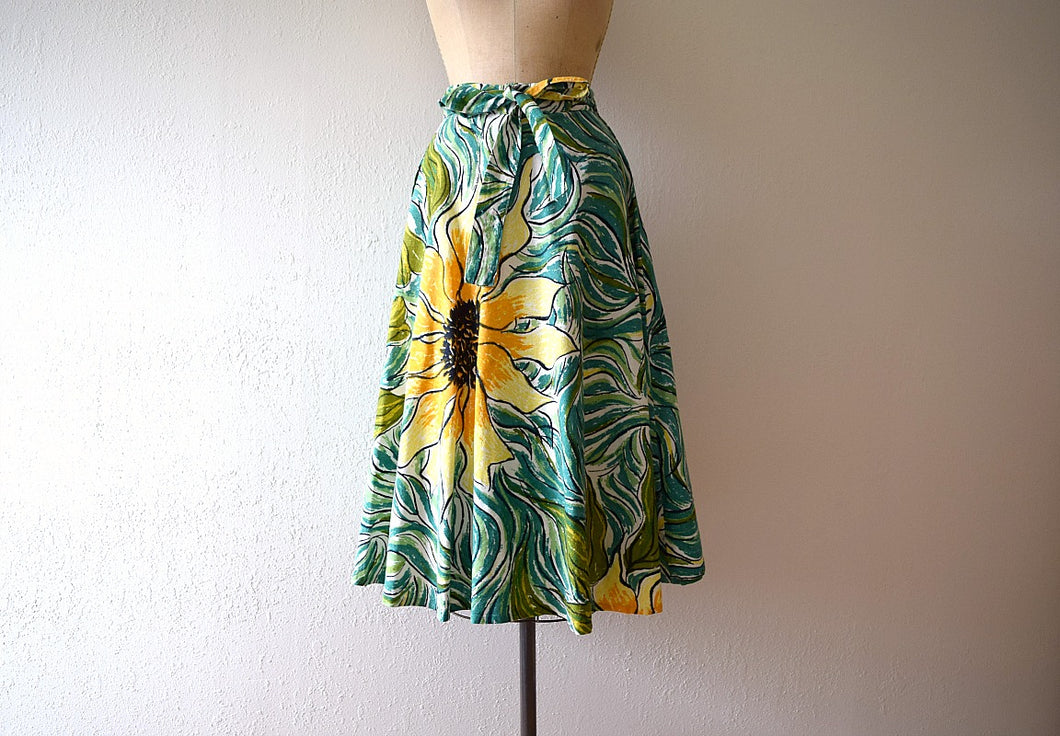 1950s skirt . vintage 50s sunflower skirt