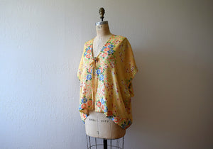 1920s 1930s silk pongee bed jacket . vintage 20s floral robe