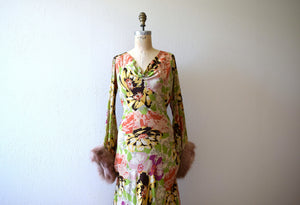1930s silk gown . vintage 30s floral print dress