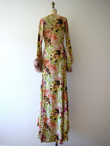 1930s silk gown . vintage 30s floral print dress