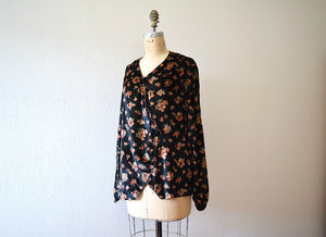 1920s velvet blouse . vintage 20s dark floral top