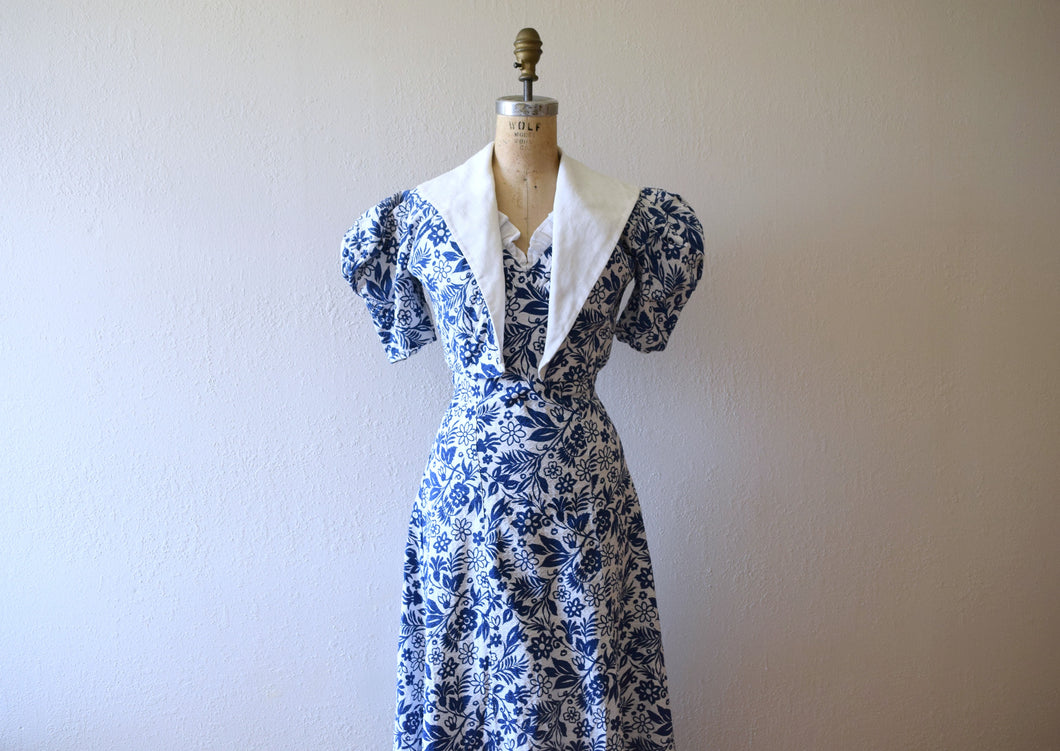 1930s cotton gown and bolero . vintage 30s dress
