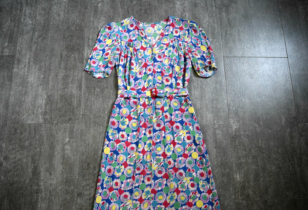 1930s rayon dress . vintage late 30s floral print dress