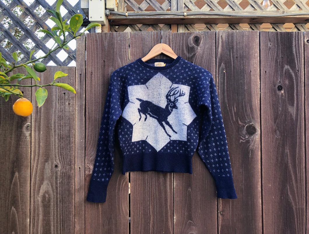 1940s reindeer sweater . vintage 40s ski sweater . size small to xl