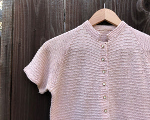 1950s knit top . vintage 50s pink lurex top . size small to medium