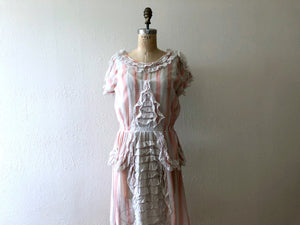 Vintage 1920s dress . antique striped dress