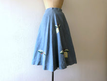 Load image into Gallery viewer, 1950s linen skirt . vintage 50s embroidered lemons skirt