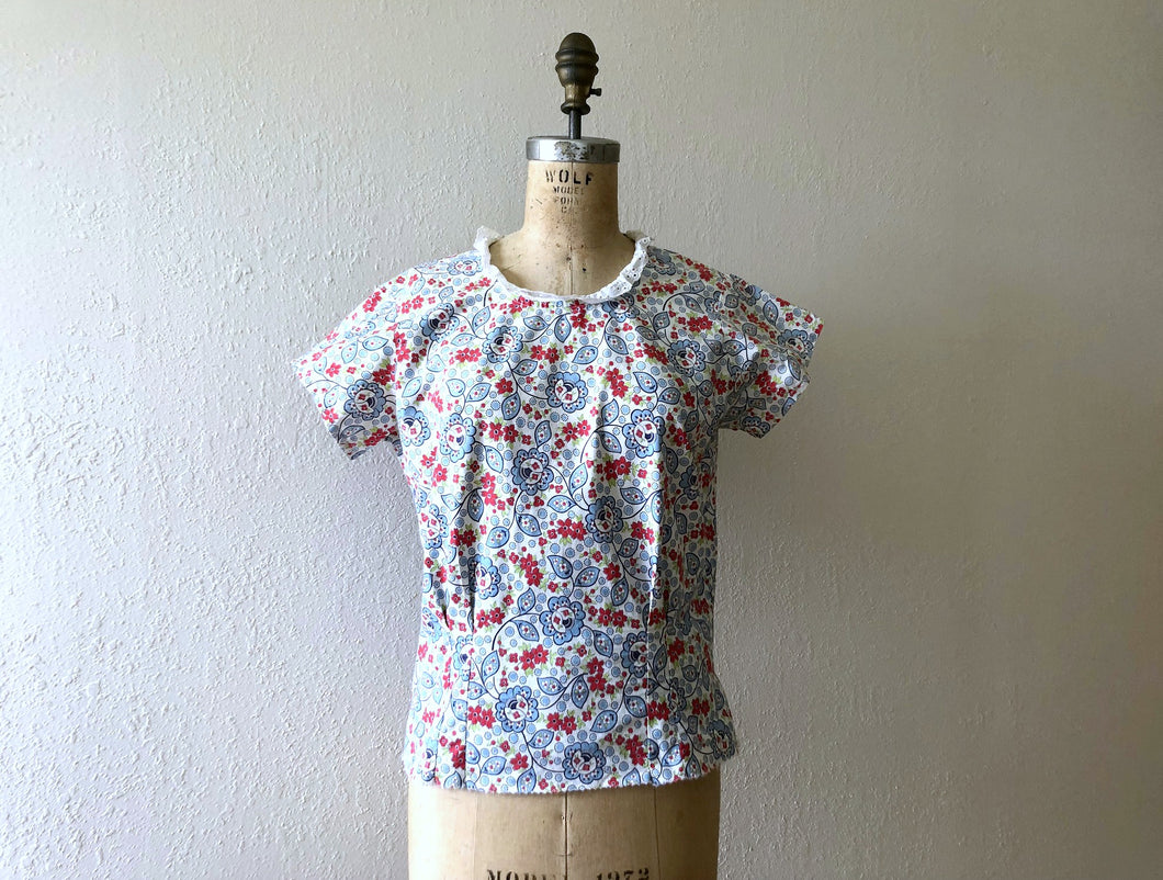 1940s top . vintage 40s print blouse