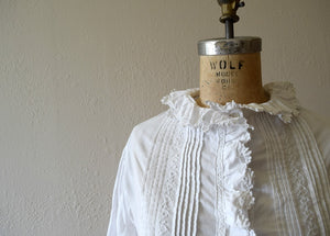 Antique cotton top . vintage white ruffled top