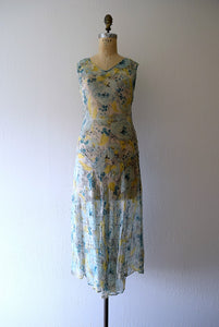 1920s 1930s chiffon dress . vintage floral print dress