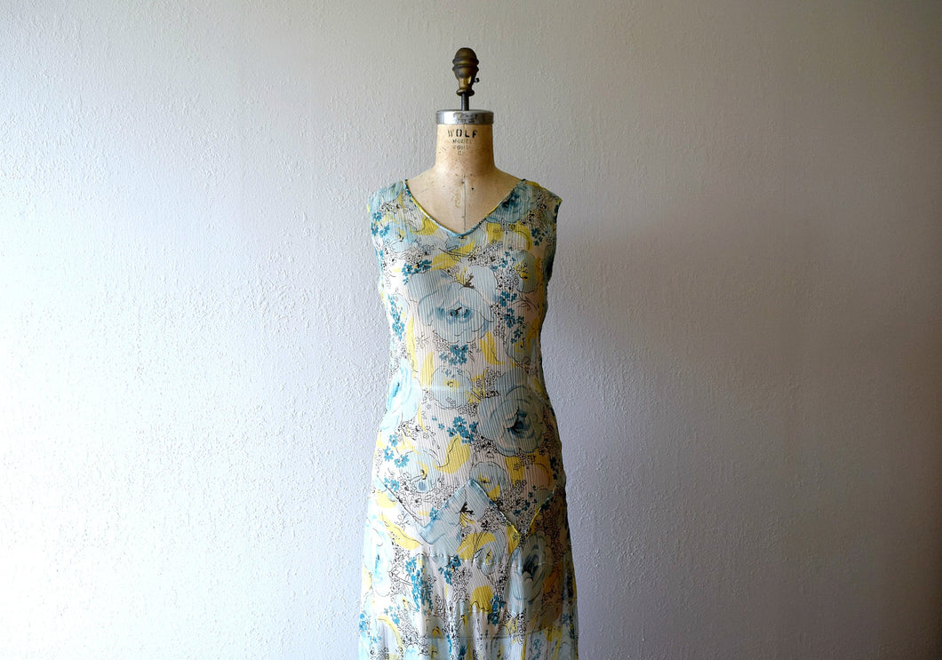 1920s 1930s chiffon dress . vintage floral print dress