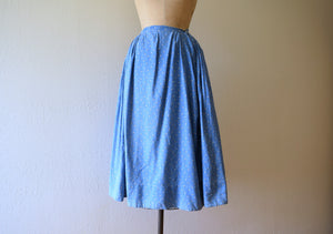 Antique calico skirt . vintage blue print skirt