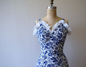 1930s cotton gown and bolero . vintage 30s dress