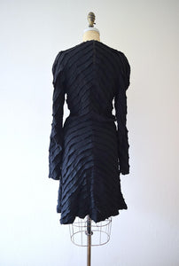 1940s black ruffled dress . vintage 40s dress