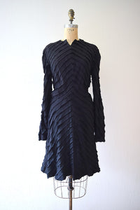 1940s black ruffled dress . vintage 40s dress