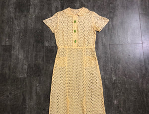 1930s yellow eyelet dress . vintage 30s dress