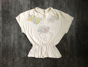 1940s butterfly blouse . vintage 40s jersey top . size xs to s