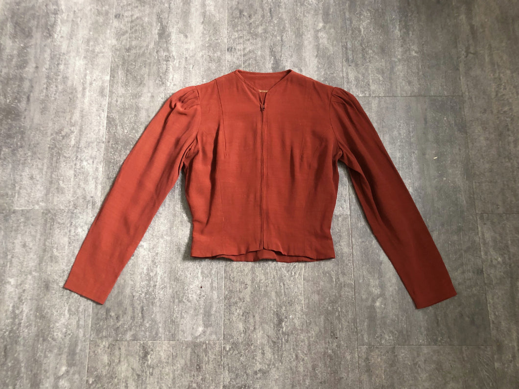 1940s zip front jacket . vintage 40s top . size s to s/m