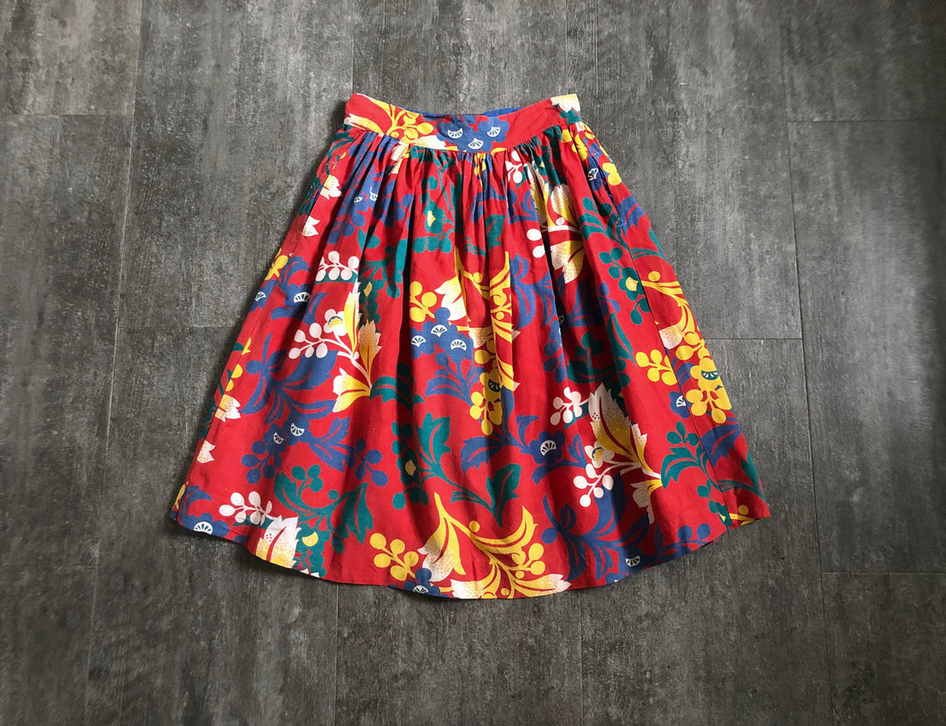 1940s skirt . vintage 40s colorful skirt . size s to s/m