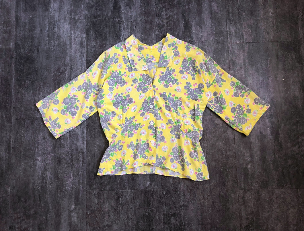 1930s floral print top . vintage 30s blouse . size l
