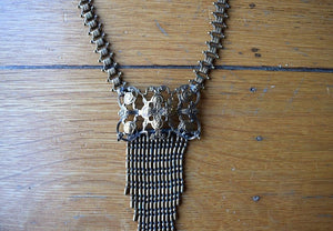 1940s brass necklace . vintage 40s fringe necklace