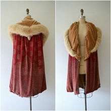 Load image into Gallery viewer, 1920s silk velvet cape . vintage 20s stenciled velvet cape