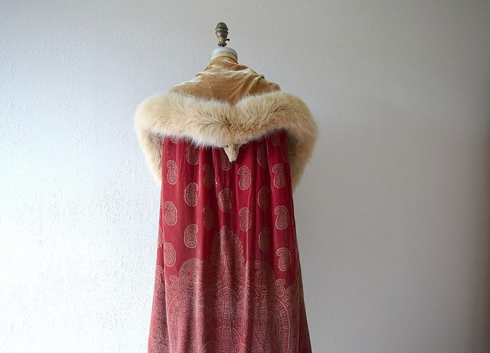 1920s silk velvet cape . vintage 20s stenciled velvet cape