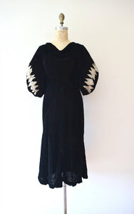 1930s velvet dress . vintage 30s lame sleeve dress
