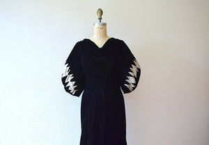1930s velvet dress . vintage 30s lame sleeve dress