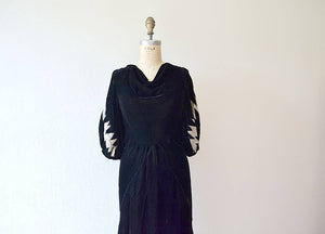 1930s velvet dress . vintage 30s lame sleeve dress