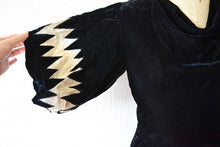 Load image into Gallery viewer, 1930s velvet dress . vintage 30s lame sleeve dress