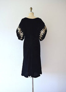 1930s velvet dress . vintage 30s lame sleeve dress