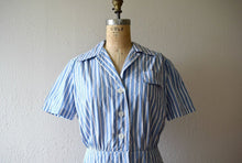 Load image into Gallery viewer, 1940s sportswear dress . vintage 30s 40s blue striped dress
