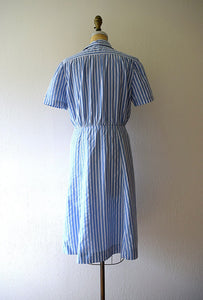 1940s sportswear dress . vintage 30s 40s blue striped dress
