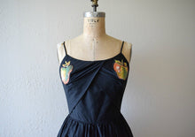 Load image into Gallery viewer, Vintage 1950s sundress . black apple appliqués dress