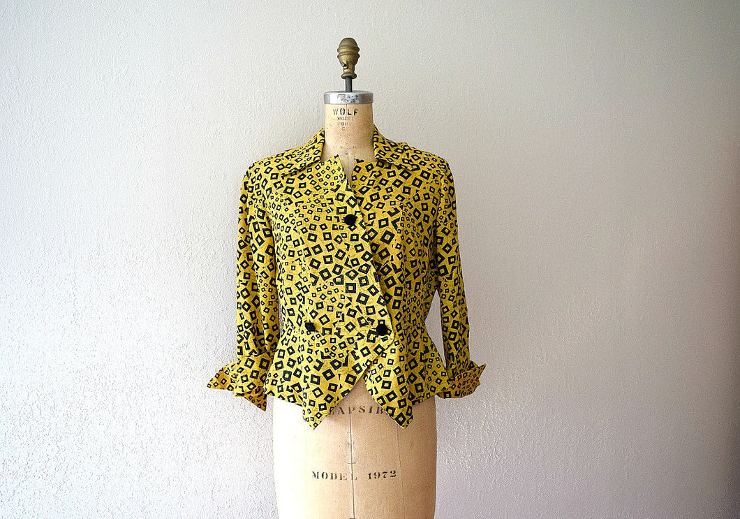 1940s blouse . vintage 40s rayon print top