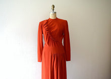 Load image into Gallery viewer, Red 1940s dress . vintage 40s ruffled rayon dress