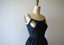 Load image into Gallery viewer, Vintage 1950s sundress . black apple appliqués dress