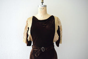 RESERVED . 1930s velvet gown . vintage 30s bias cut dress