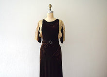 Load image into Gallery viewer, RESERVED . 1930s velvet gown . vintage 30s bias cut dress